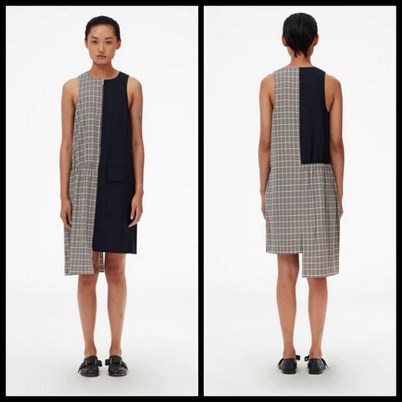 💕TIBI💕 Sana Check Colorblock Sleeveless Midi Dress Recycled Wool Blend Shift 6 - Picture 1 of 16